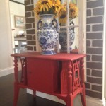 Shabby Chic Vintage Side Table with decorative scrolling and magazine racks.